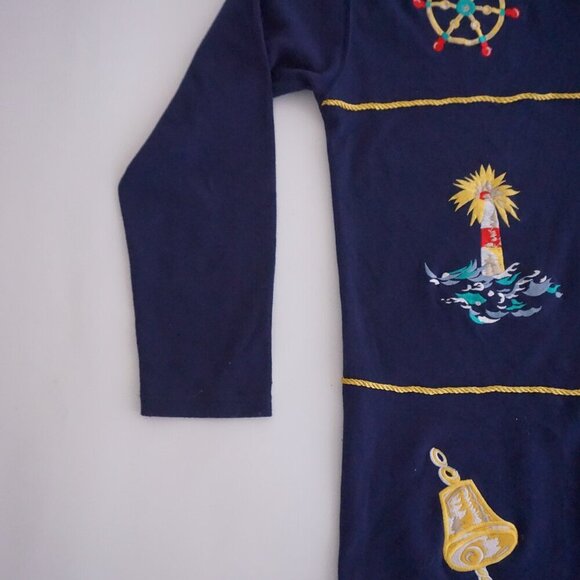 Vintage Chaus Sport Navy Embroidered Nautical Boating Sailing Button Cardigan S - Picture 8 of 13